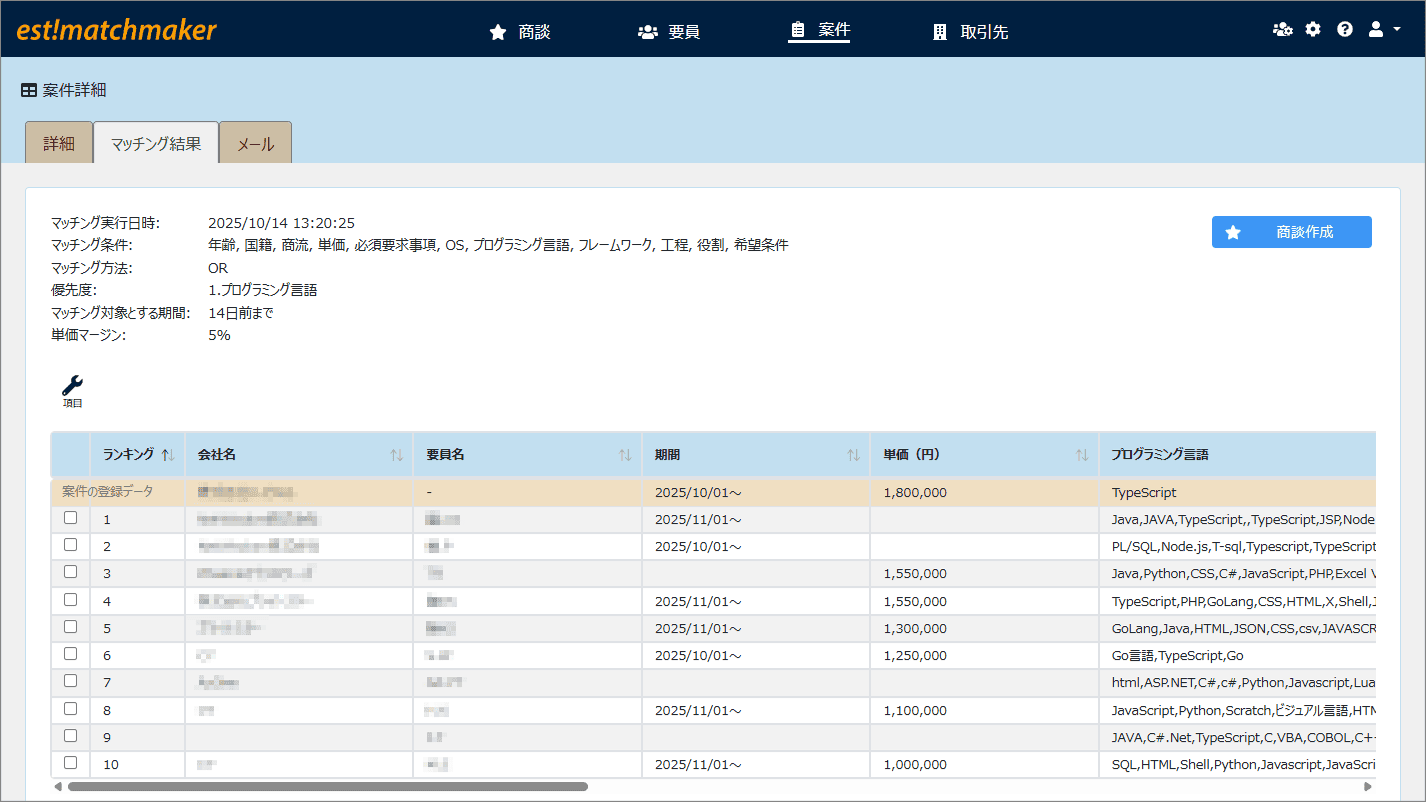 自動マッチングと候補提示